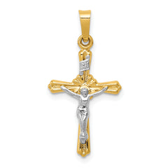 14k Two-tone Flower Center INRI Crucifix Pendant