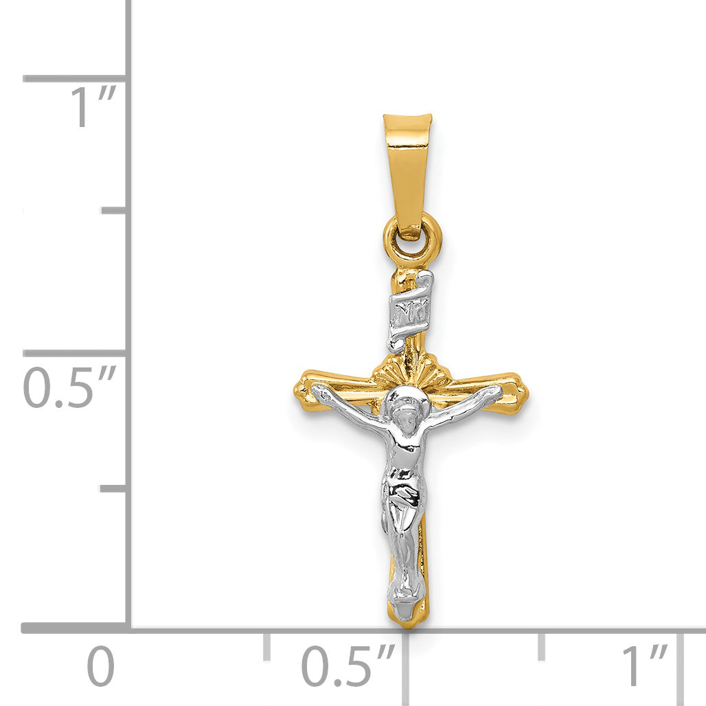 14K Two-tone Polished INRI Crucifix Pendant