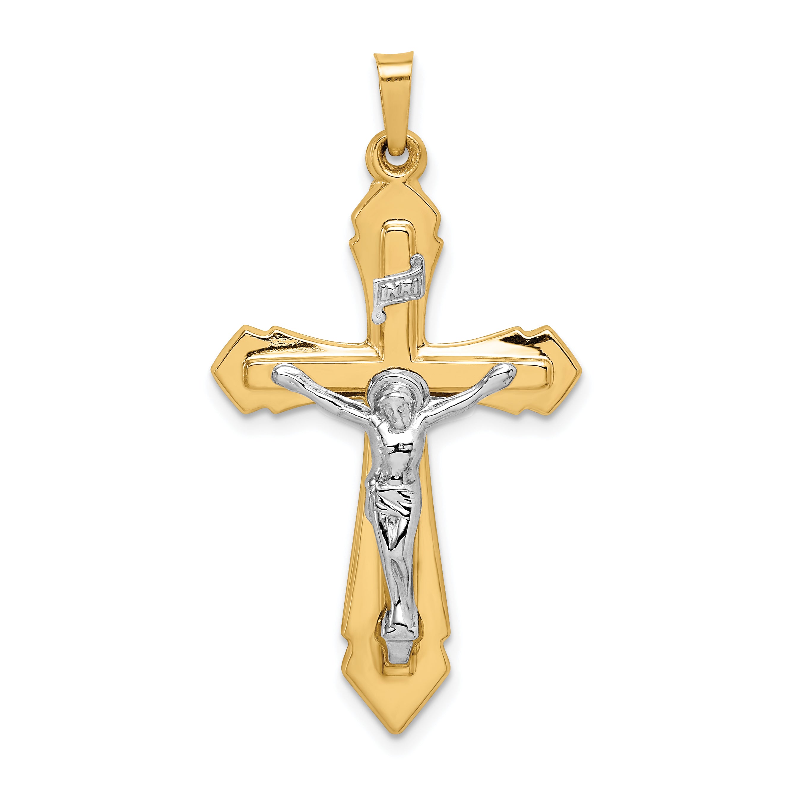 14k Two-tone Polished INRI Crucifix Pendant