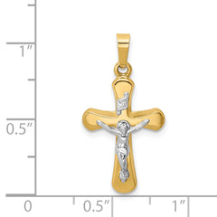 14K Two-tone Polished Rounded Cross Pendant