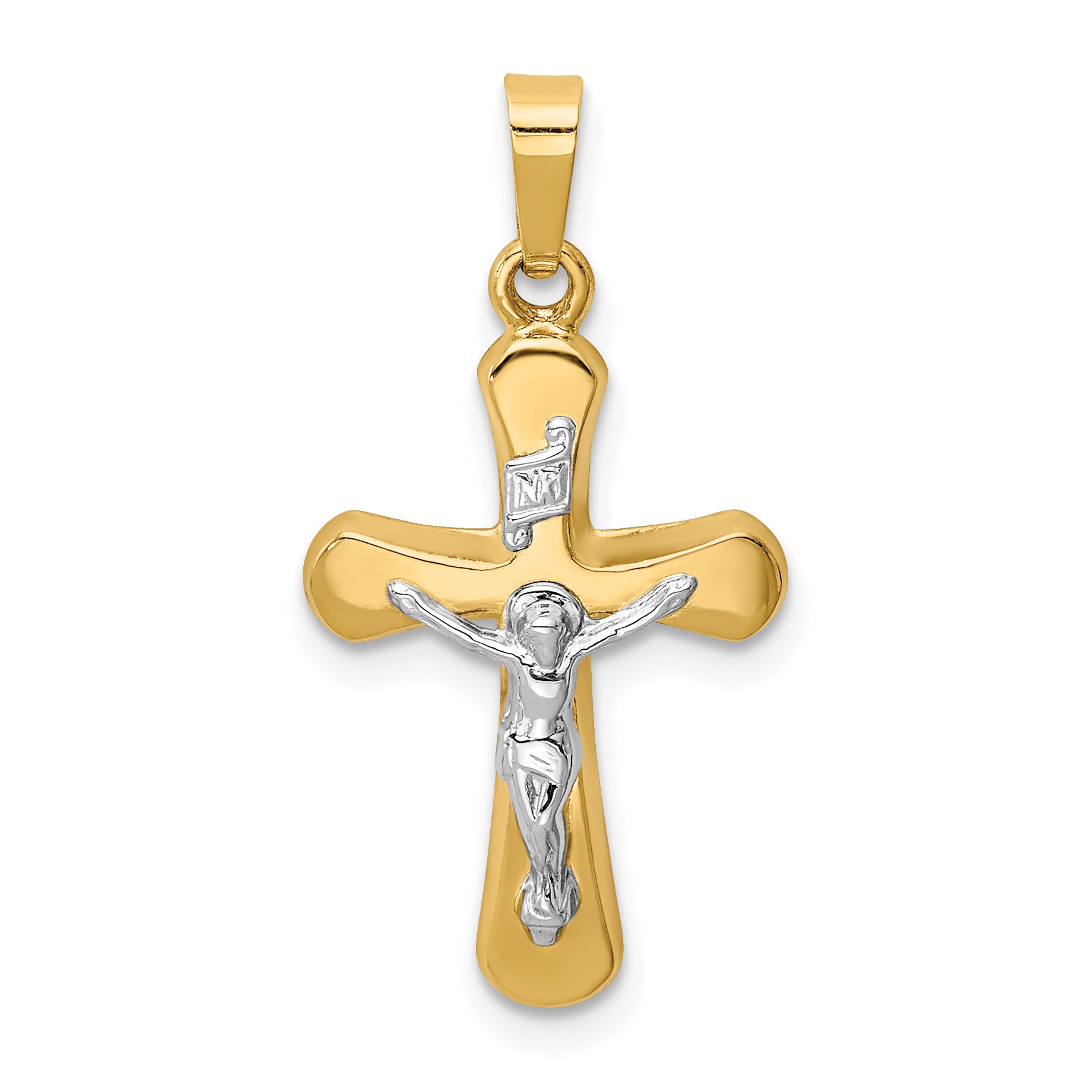 14k Two-tone Polished Rounded Cross Pendant