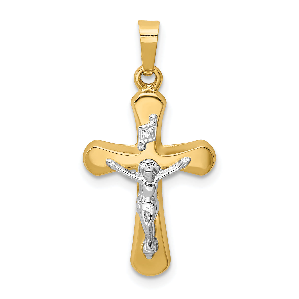 14k Two-tone Polished Rounded Cross Pendant