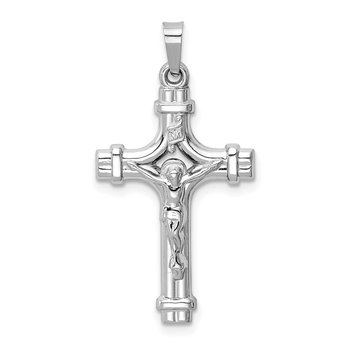 14k White Gold Polished INRI Crucifix Pendant