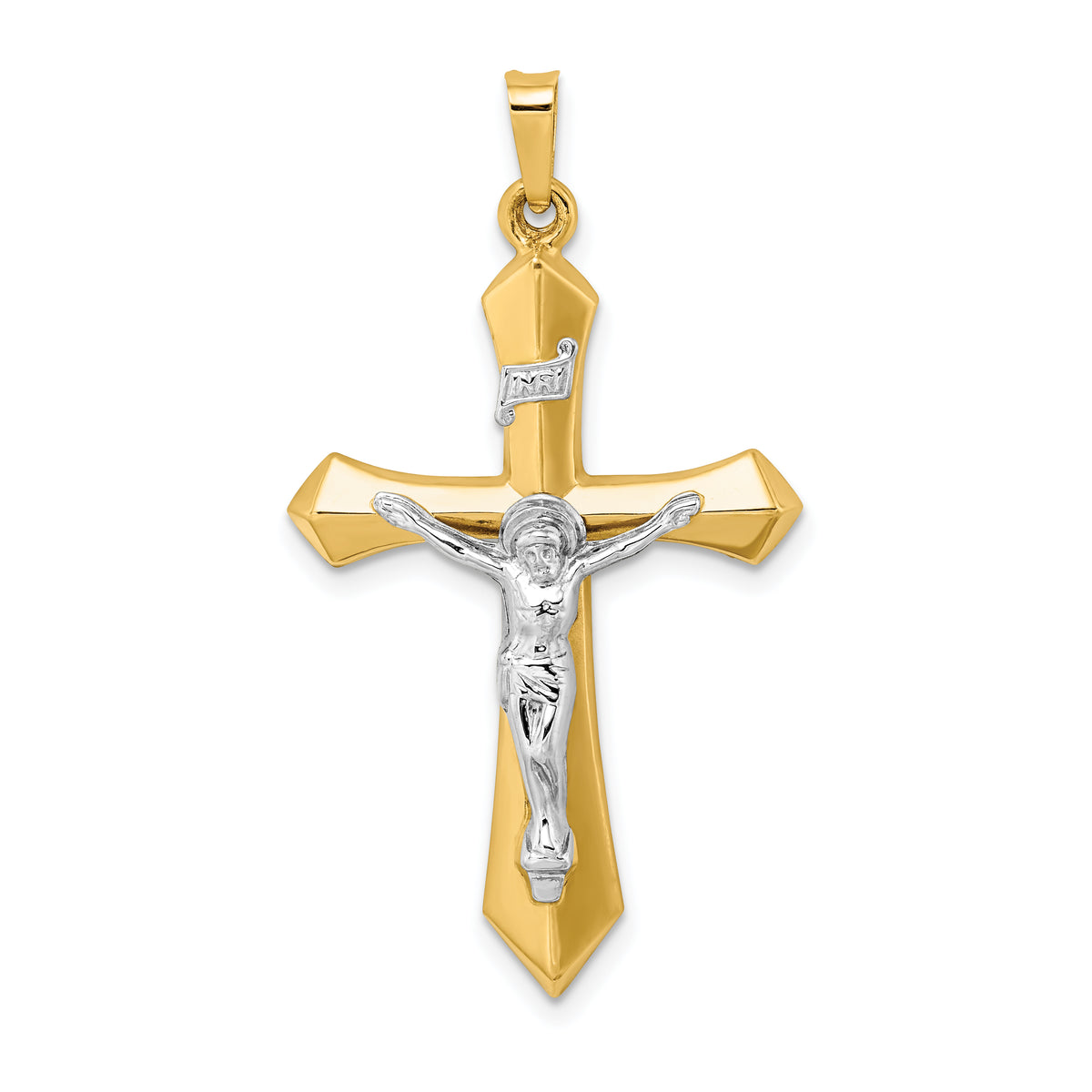 14k Two-tone Polished INRI Crucifix Pendant