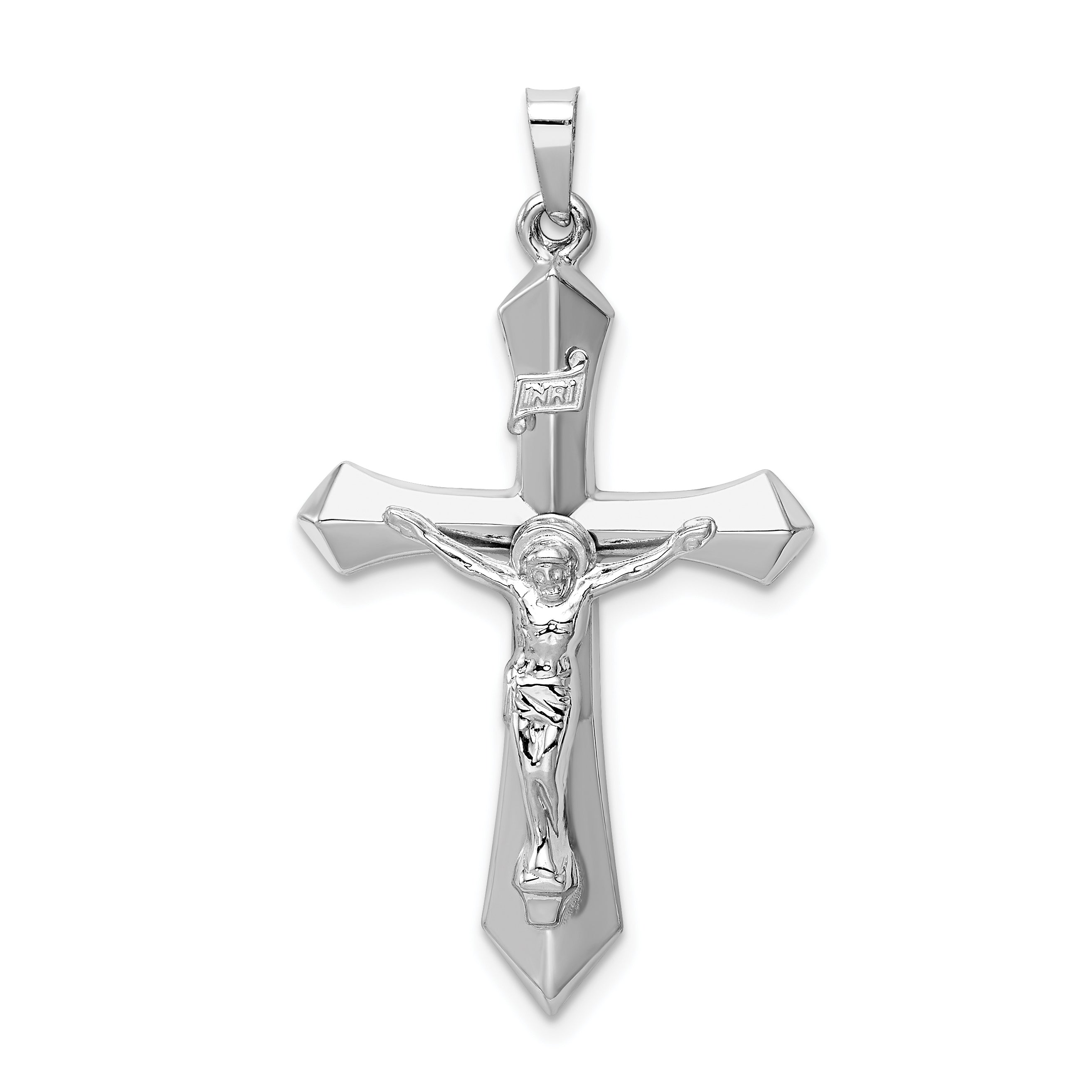 14k White Gold Polished INRI Passion Crucifix Pendant