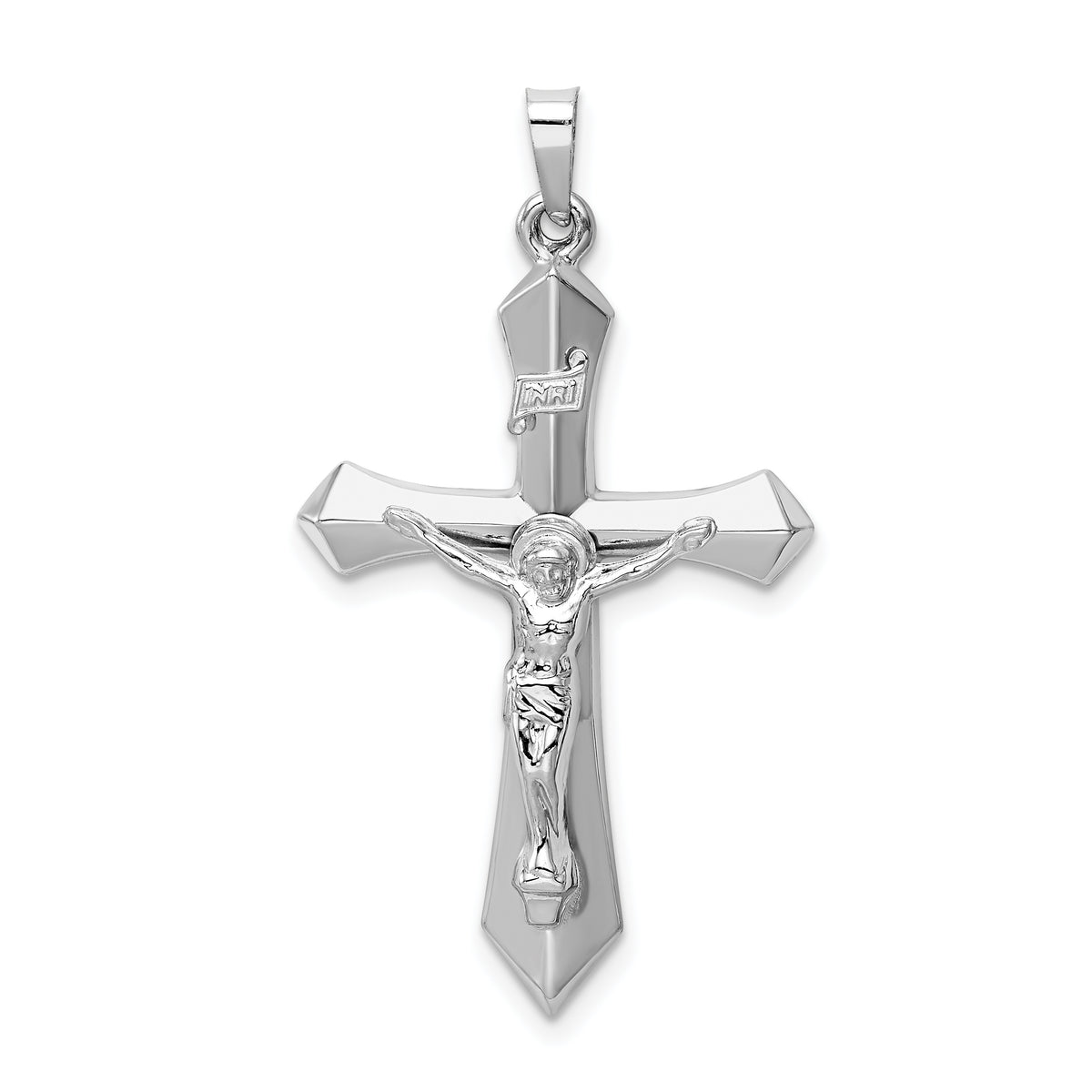 14k White Gold Polished INRI Passion Crucifix Pendant