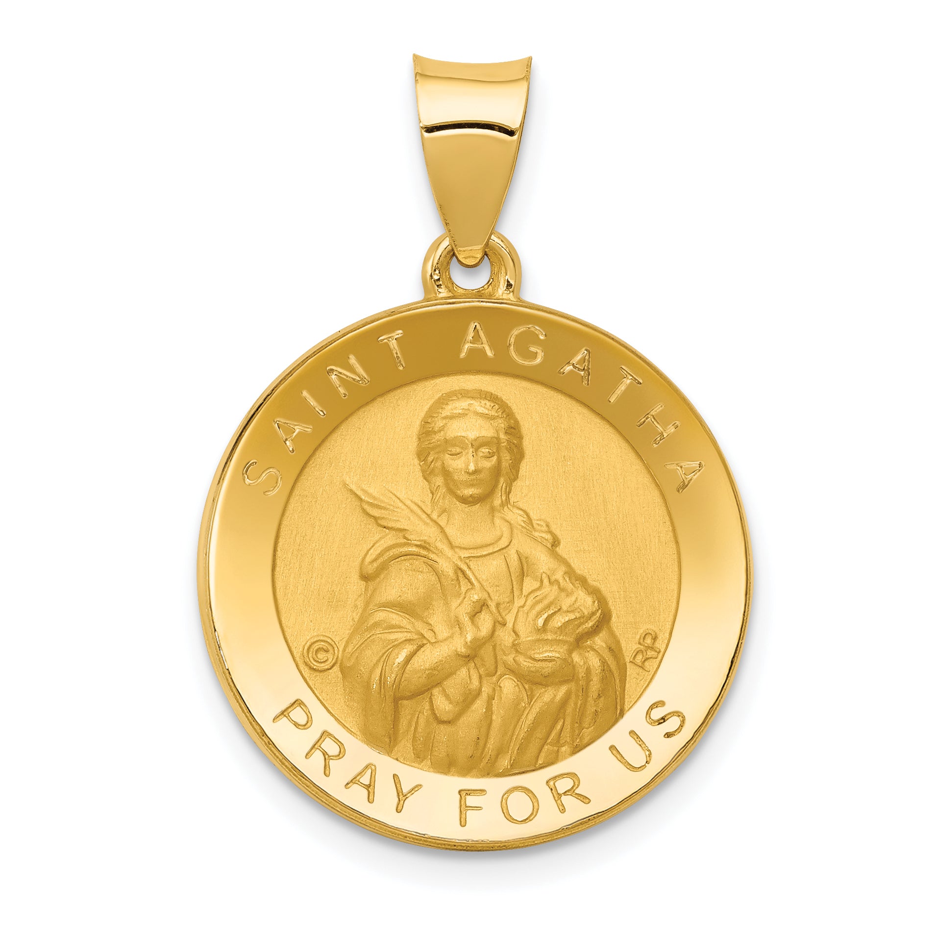 14K Polished/Satin St. Agatha Hollow Medal Pendant