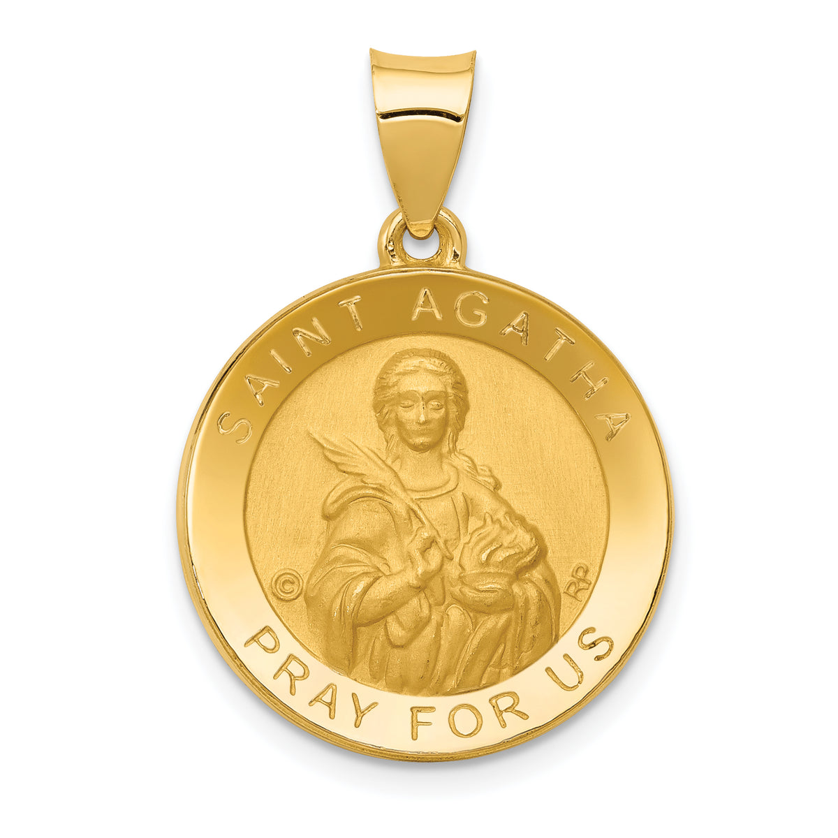 14K Polished/Satin St. Agatha Hollow Medal Pendant