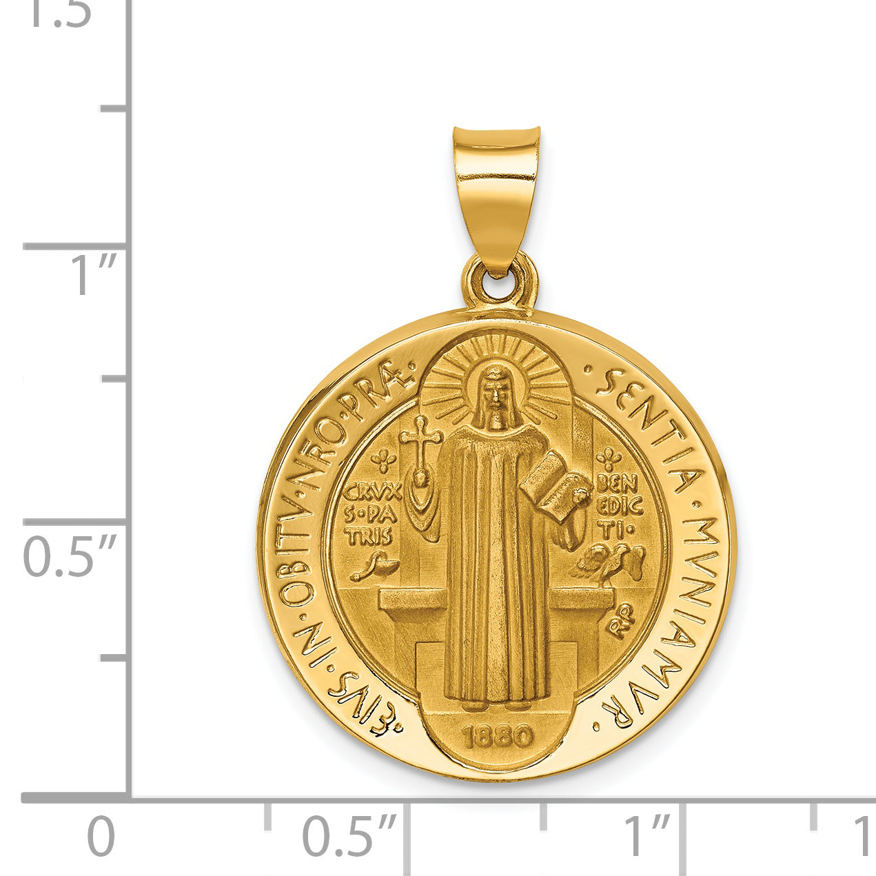 14K Polished & Satin St. Benedict Reversible Hollow Medal