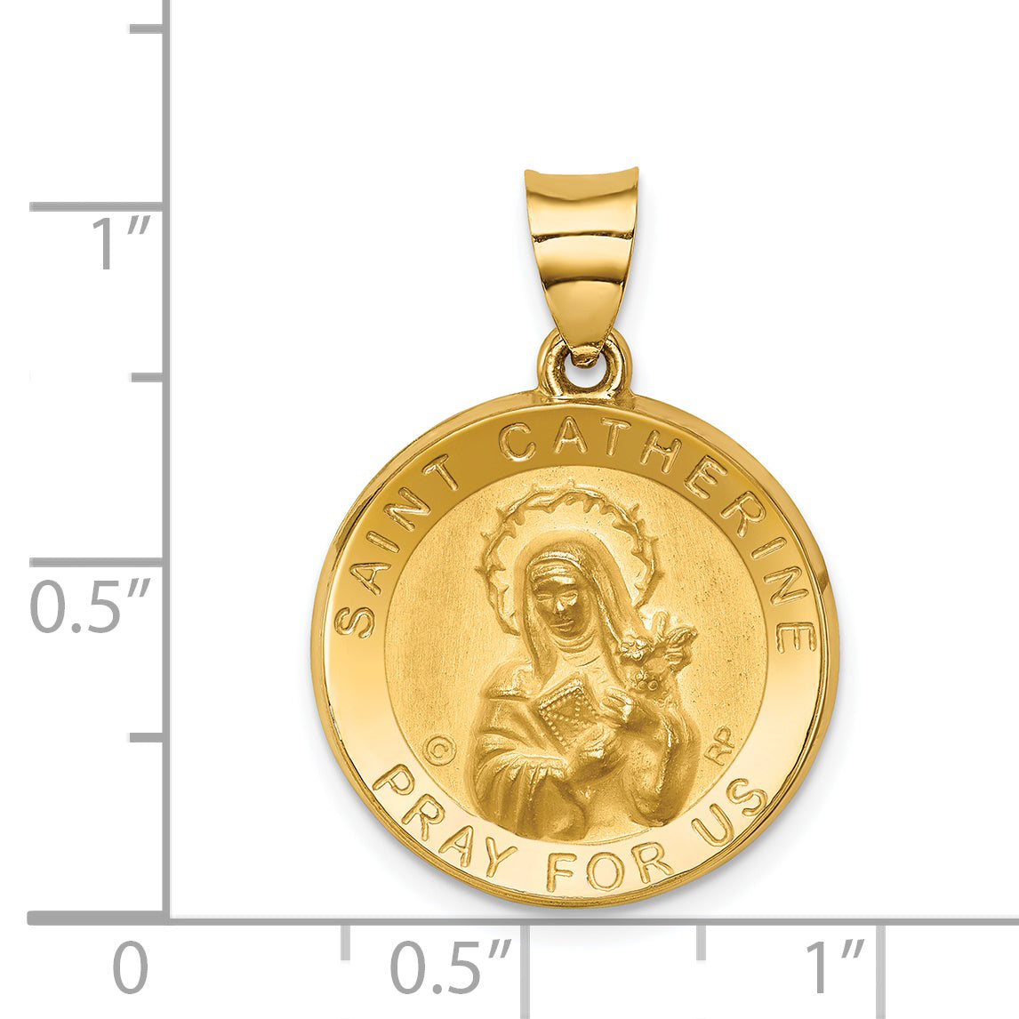 14K Polished & Satin St. Catherine Hollow Medal Pendant