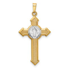 14K w/Rhodium Polished St. Benedict Medal INRI Crucifix Pendant