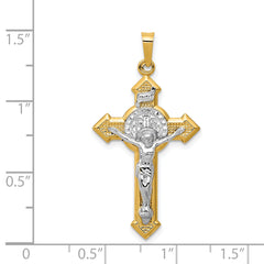 14K w/Rhodium Polished St. Benedict Medal INRI Crucifix Pendant