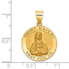 14K Polished & Satin St. Kateri Hollow Medal Pendant