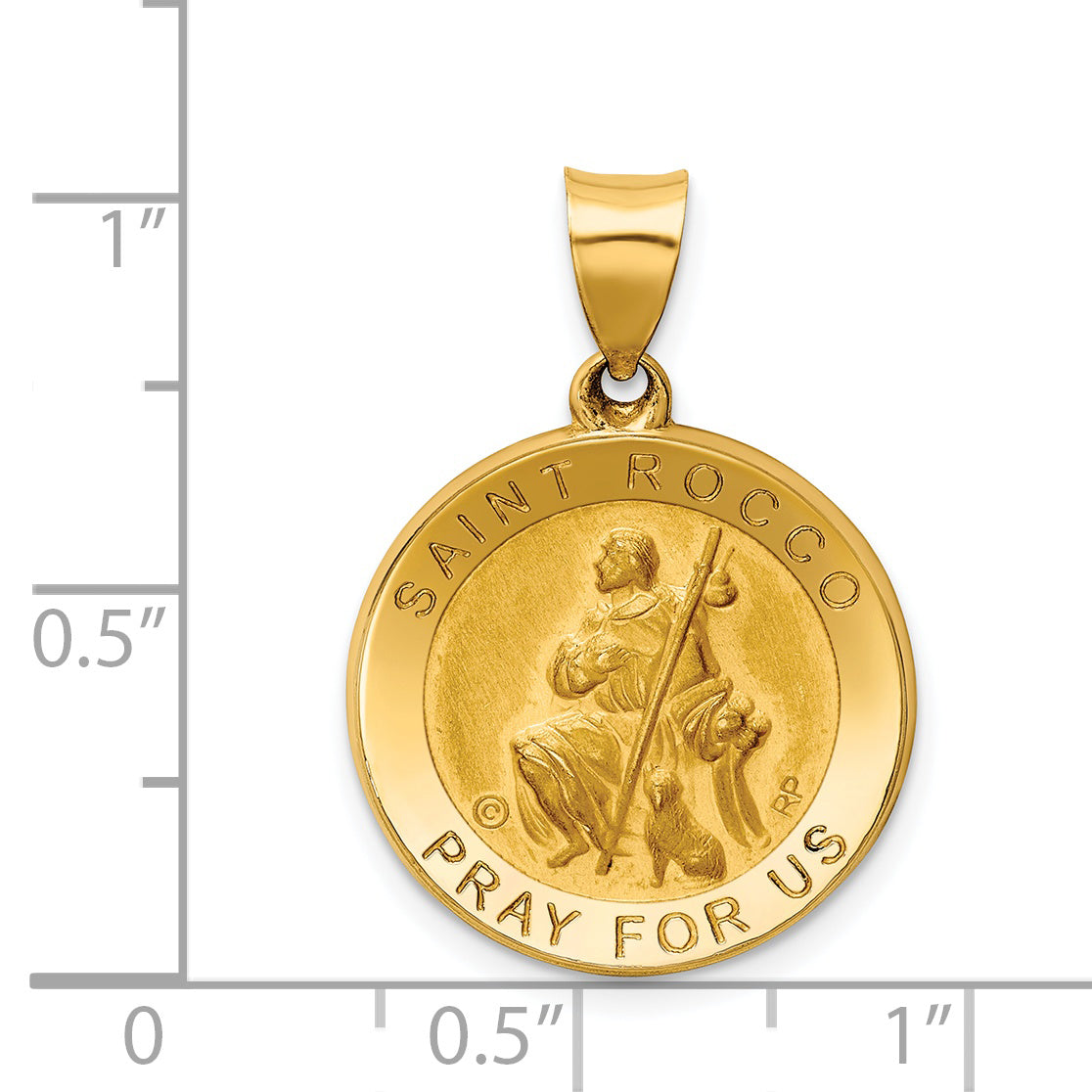 14K Polished & Satin St. Rocco Hollow Medal Pendant