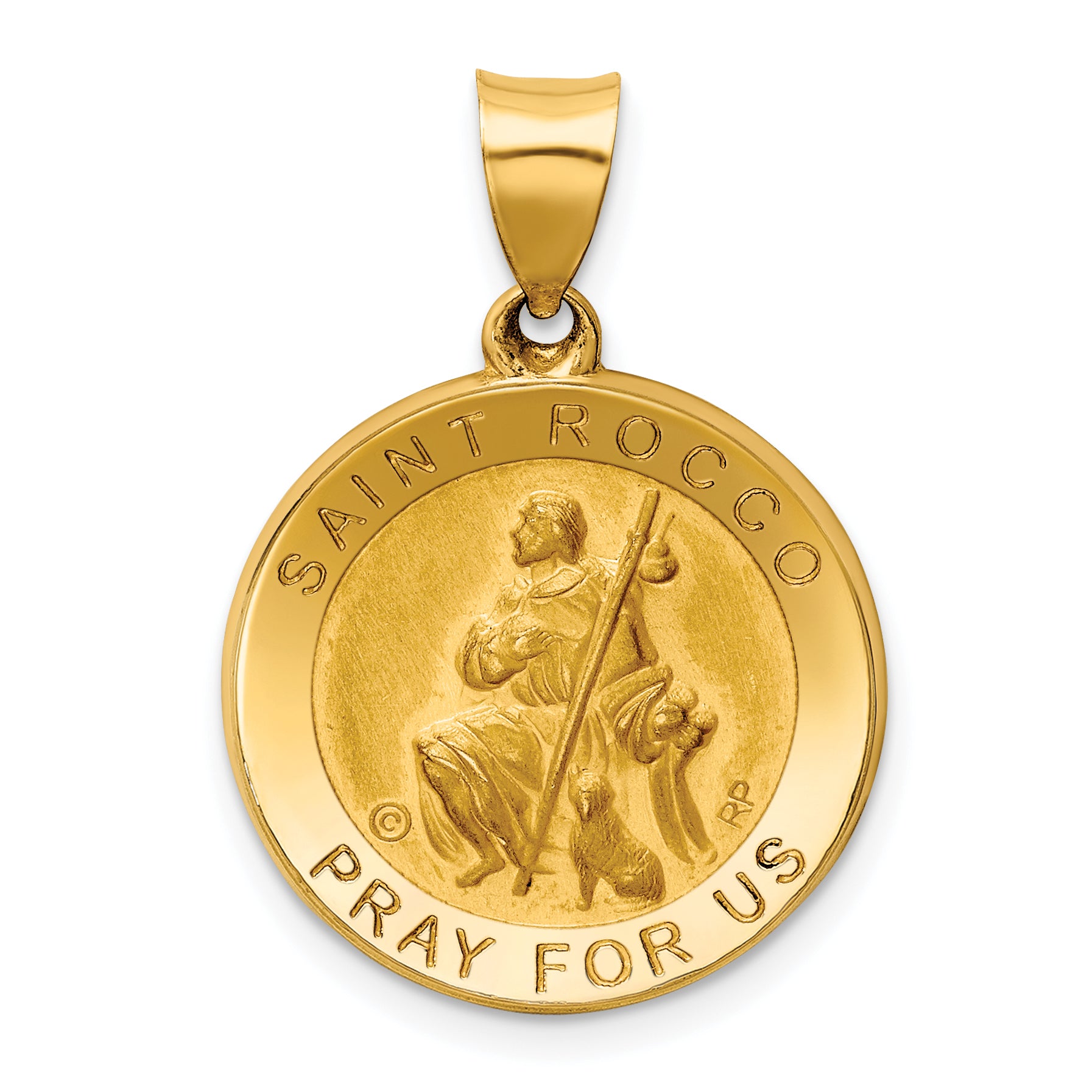 14K Polished / Satin St. Rocco Hollow Medal Pendant