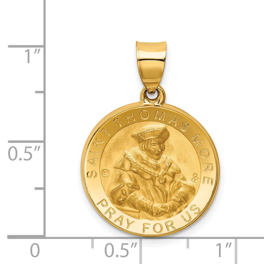 14K Polished & Satin St. Thomas More Hollow Medal Pendant