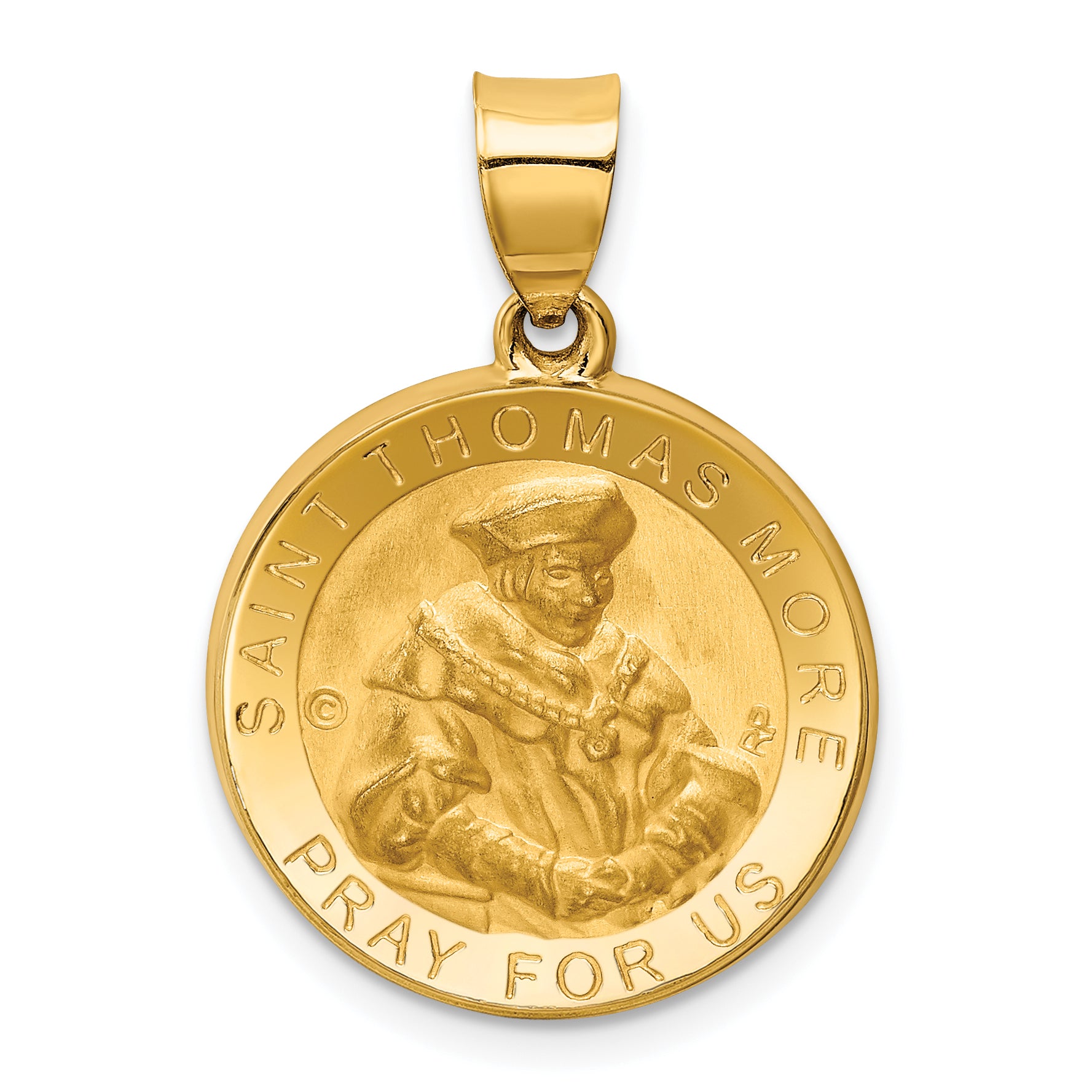 14K Polished / Satin St. Thomas More Hollow Medal Pendant