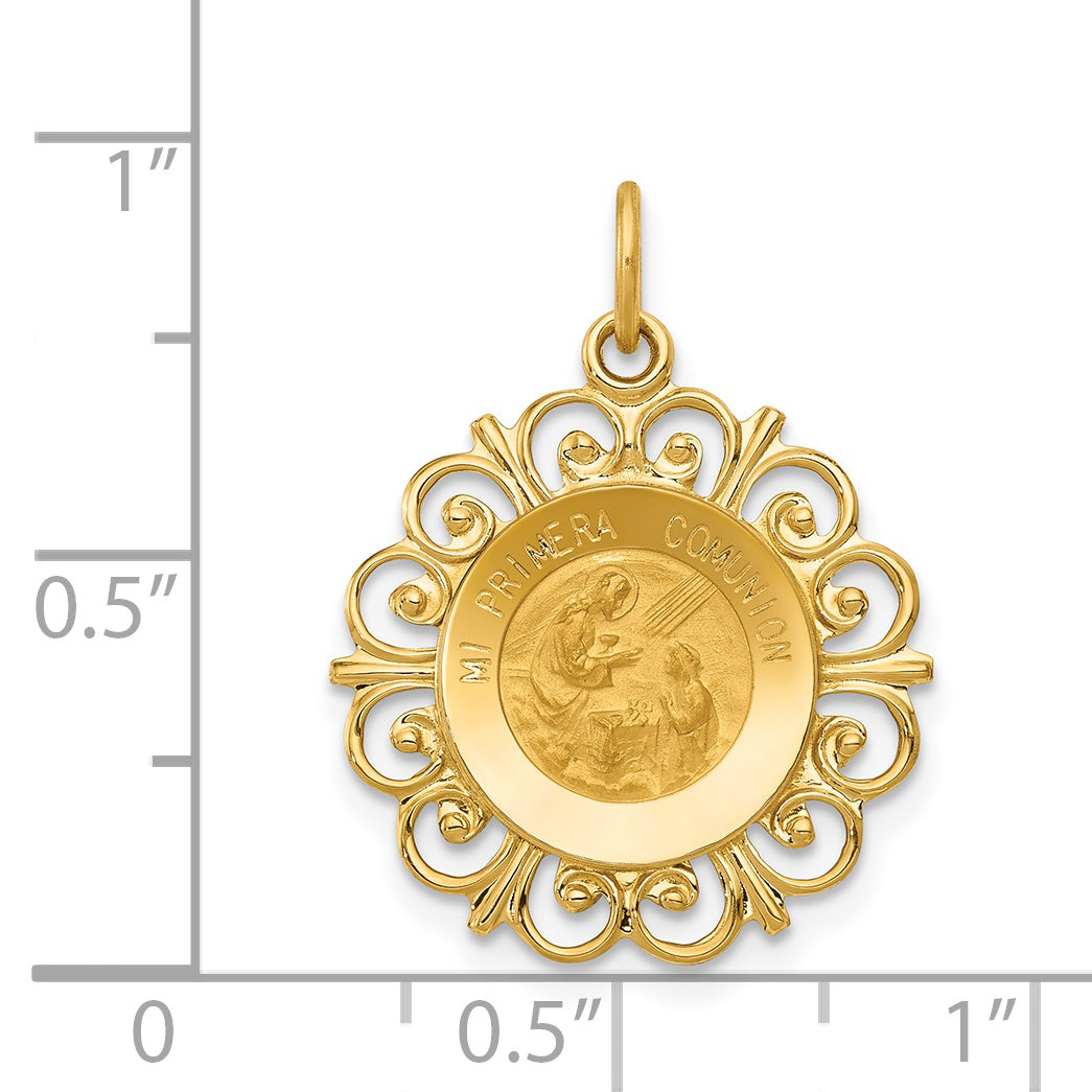 14K Polished and Satin Spanish 1st Communion Medal Pendant