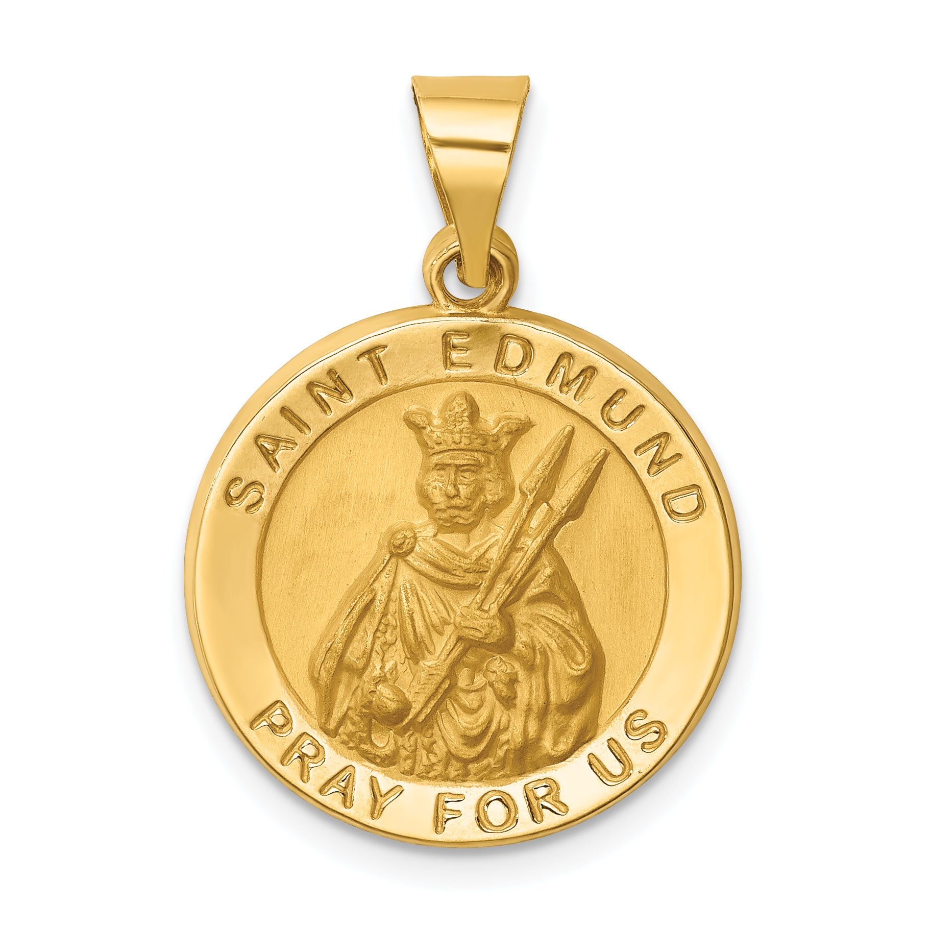 14k Hollow Polished/Satin Round St. Edmund Medal