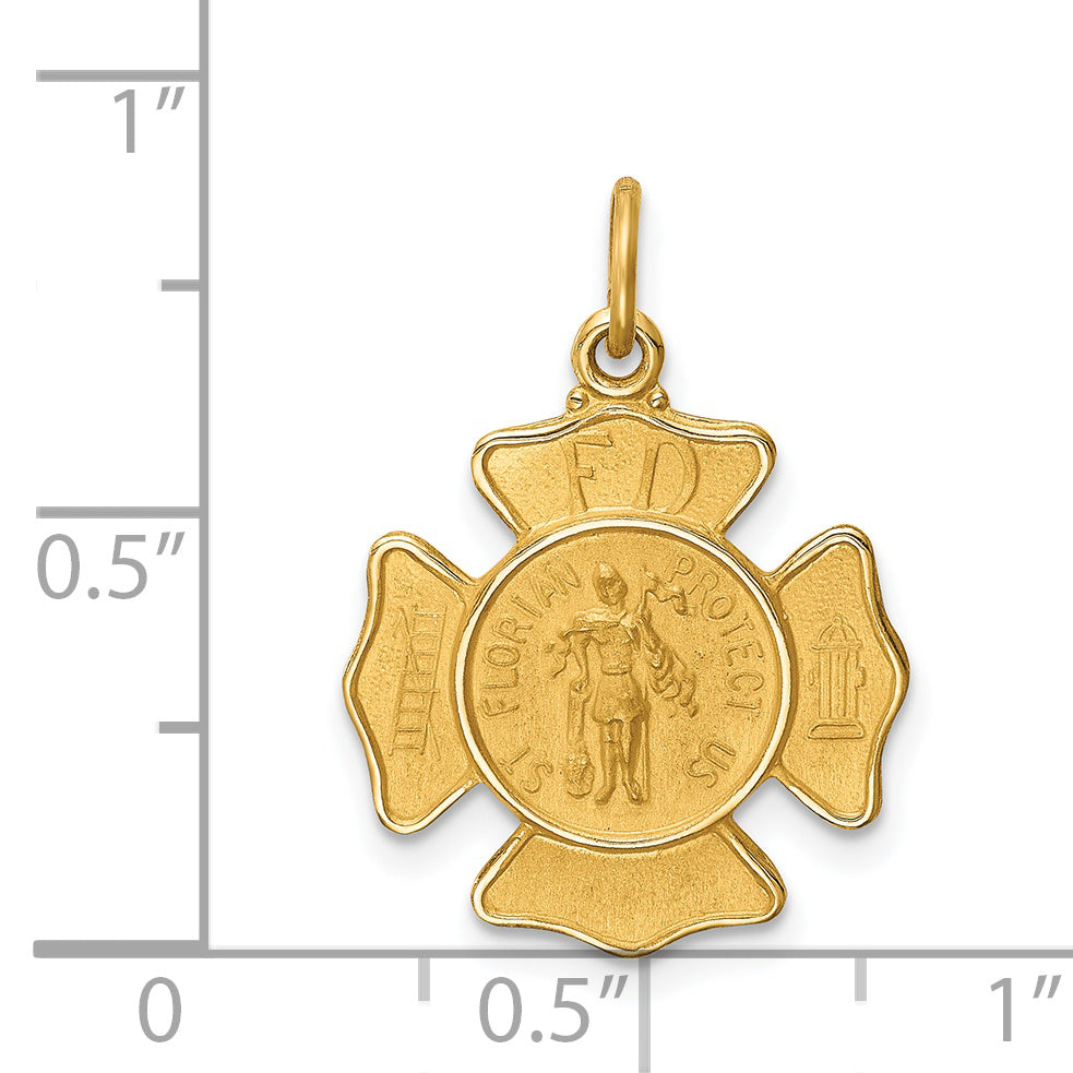 14k Solid Polished/Satin Small St. Florian Fire Dept. Badge Medal