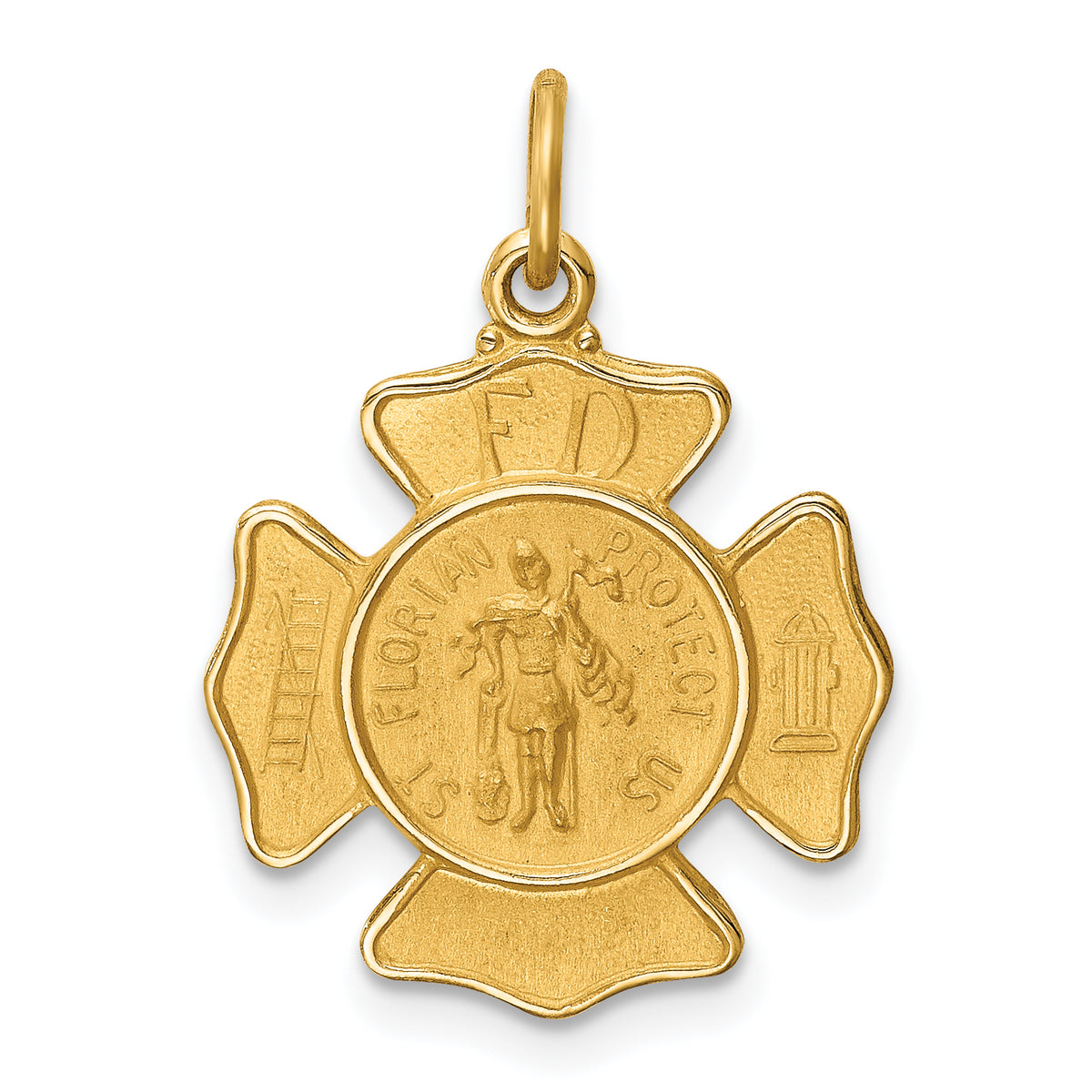 14k Solid Polished/Satin Small St. Florian Fire Dept. Badge Medal