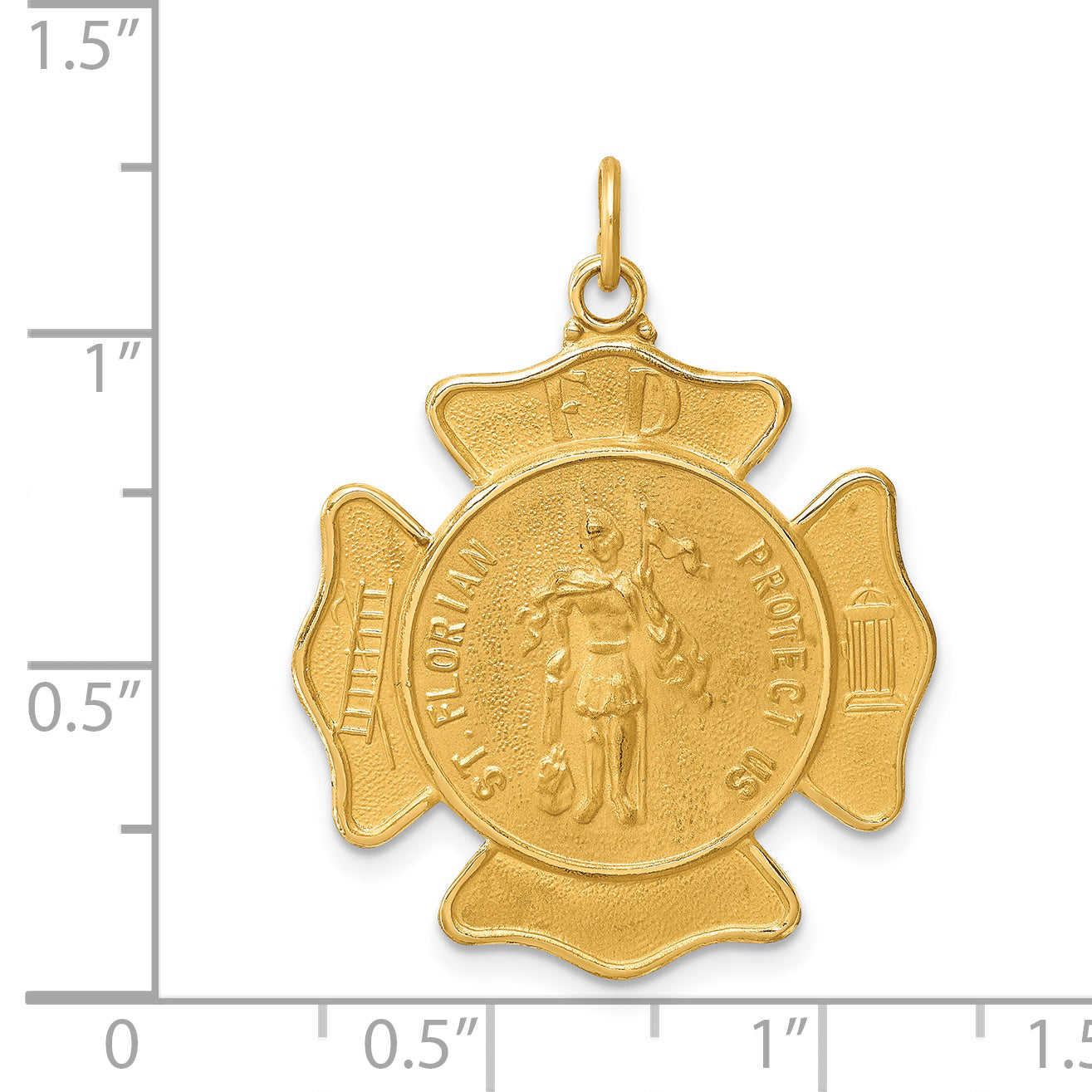 14k Solid Polished/Satin Large St. Florian Fire Dept. Badge Medal