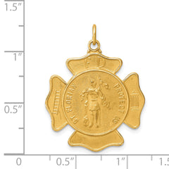 14k Solid Polished/Satin Large St. Florian Fire Dept. Badge Medal