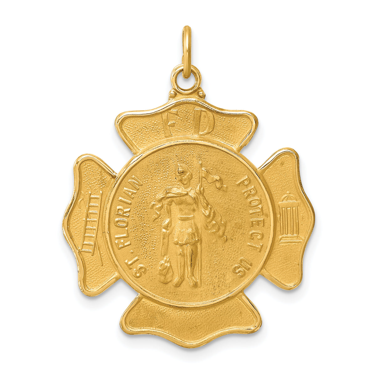 14k Solid Polished/Satin Large St. Florian Fire Dept. Badge Medal