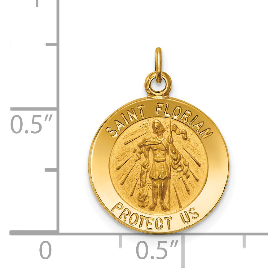 14k Solid Polished/Satin Small St. Florian Medal