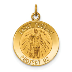 14k Solid Polished/Satin Small St. Florian Medal