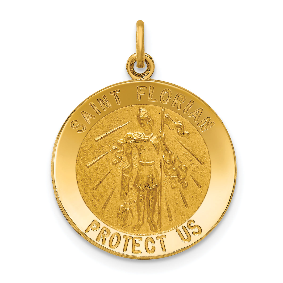 14k Solid Polished/Satin Medium St. Florian Medal