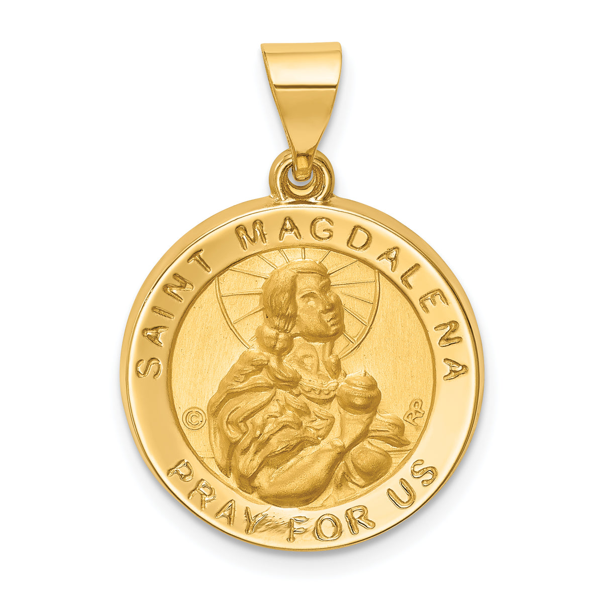 14k Hollow Polished/Satin Round St. Magdalena Medal