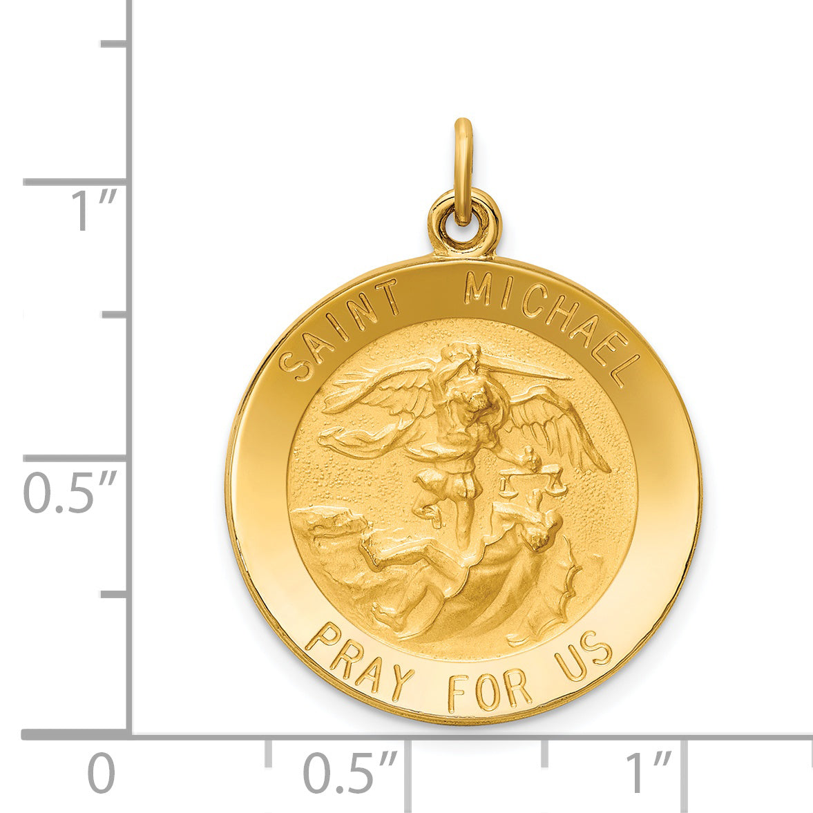 14k Solid Polished/Satin Medium Round St. Michael Medal