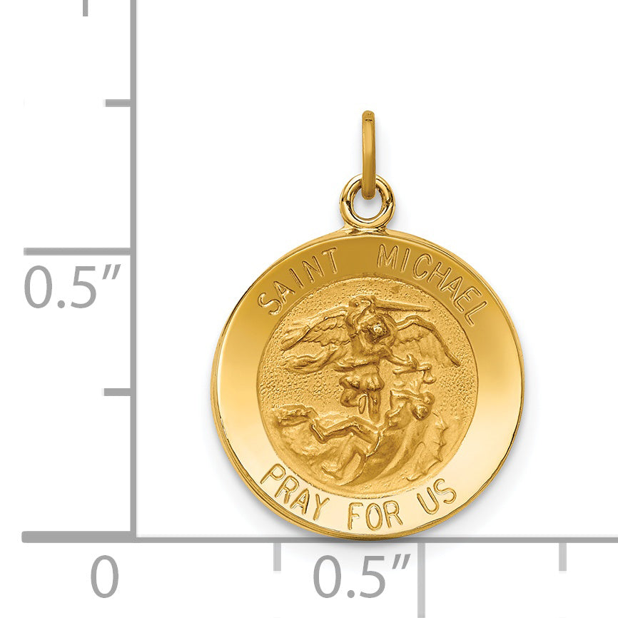 14k Solid Polished/Satin Small Round St. Michael Medal