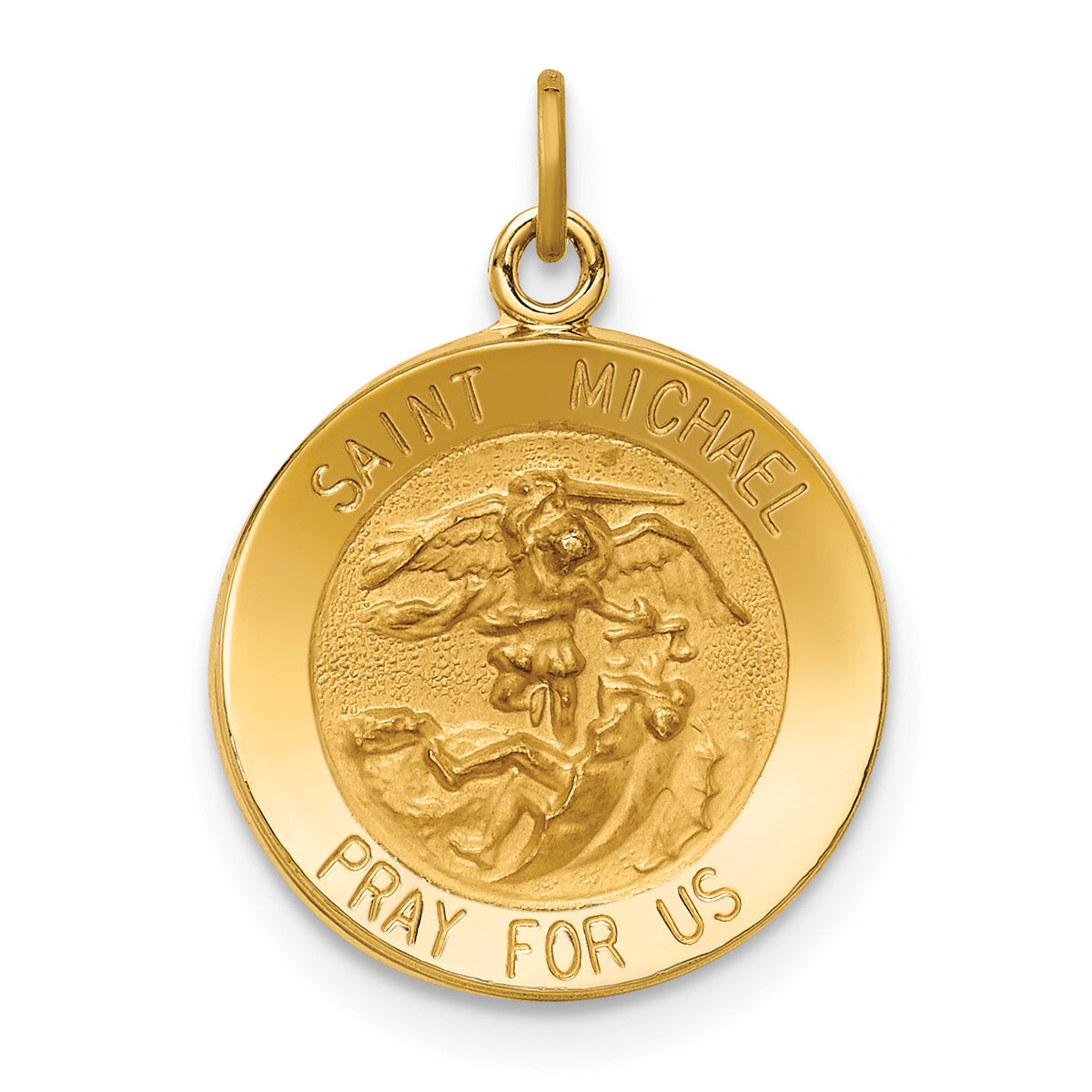 14k Solid Polished/Satin Small Round St. Michael Medal