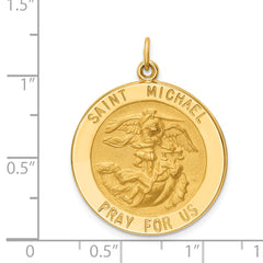 14k Solid Polished/Satin Large Round St. Michael Medal