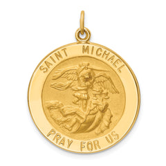 14k Solid Polished/Satin Large Round St. Michael Medal