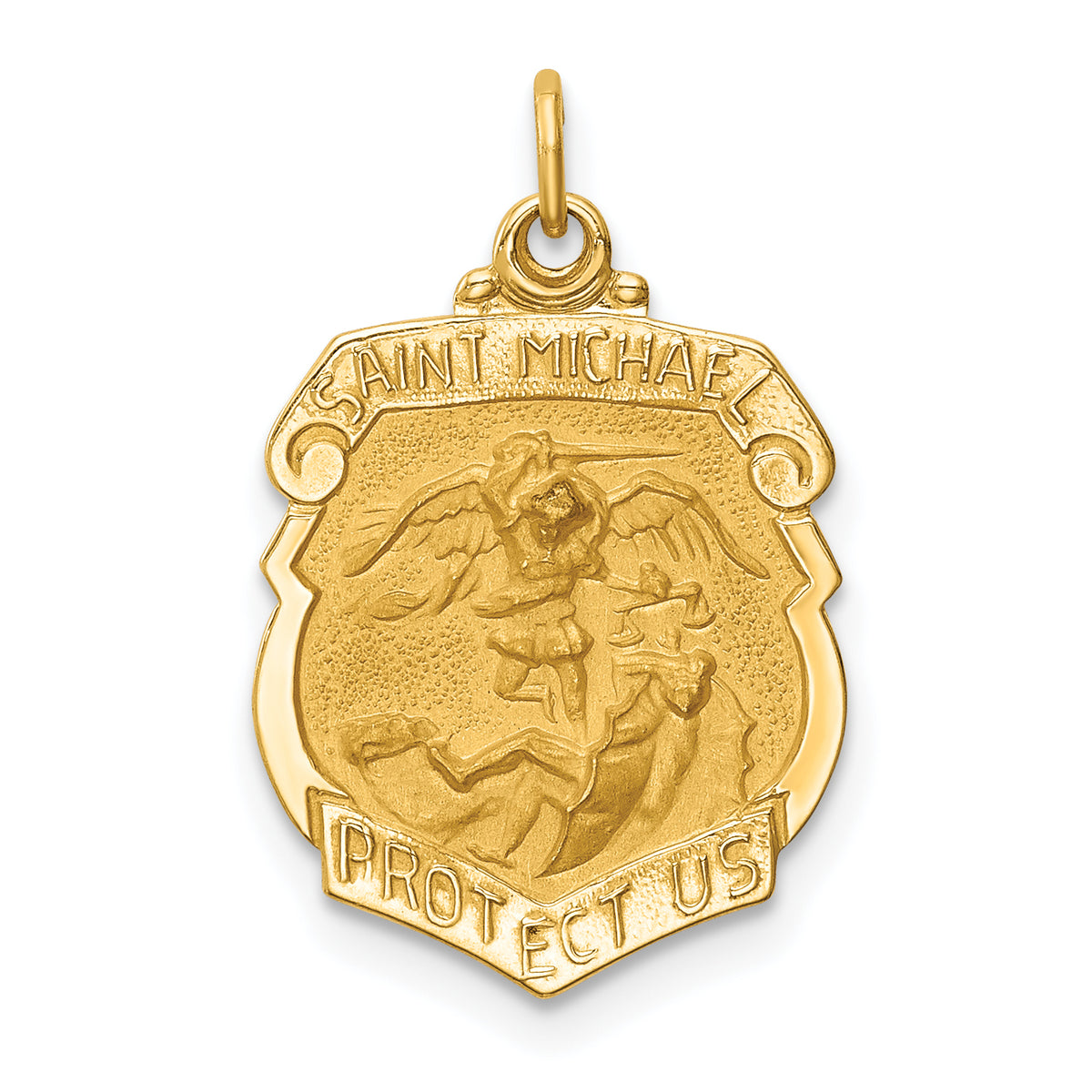 14k Solid Polished/Satin Small St. Michael Badge Medal