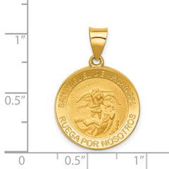 14k Hollow Polished/Satin Round Spanish San Miguel Medal