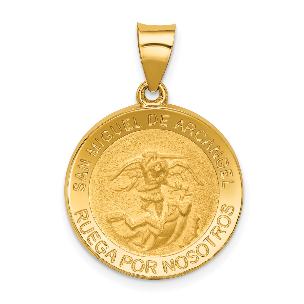 14k Hollow Polished/Satin Round Spanish San Miguel Medal