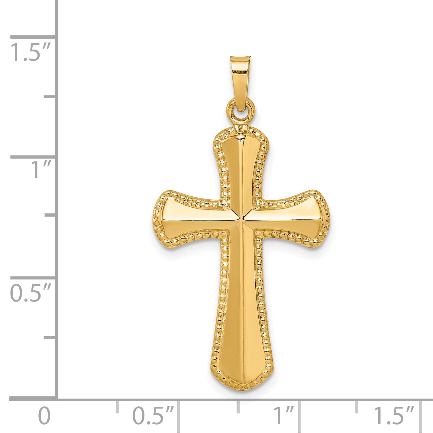 14k Hollow Polished Beaded Edge Cross