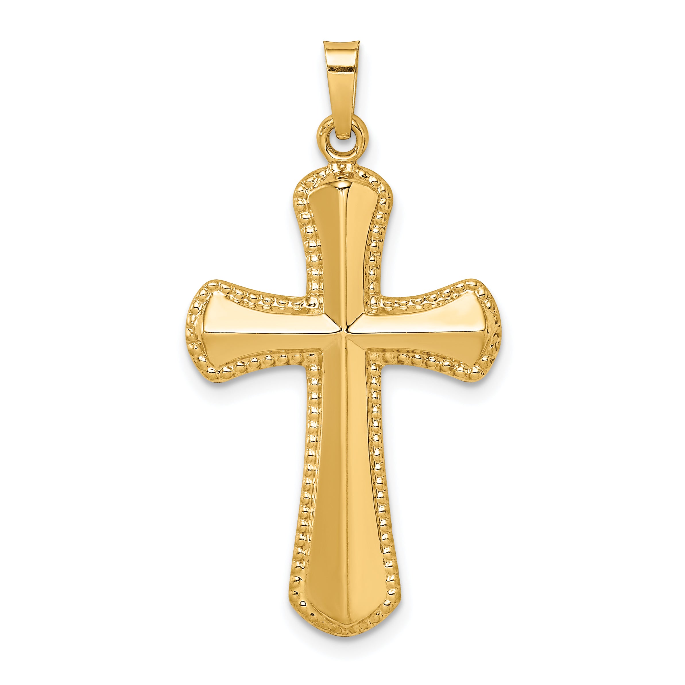 14k Hollow Polished Beaded Edge Cross