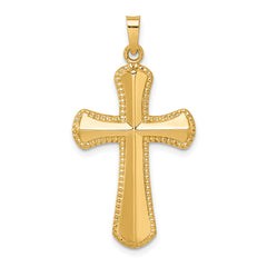 14k Hollow Polished Beaded Edge Cross