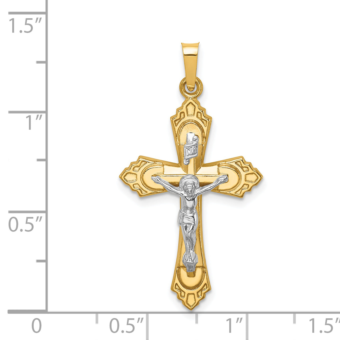 14k Two-tone Hollow Polished Fleur de Lis Crucifix