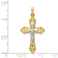 14k Two-tone Hollow Polished Fleur de Lis Crucifix