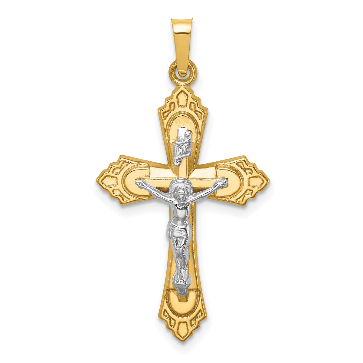 14k Two-tone Hollow Polished Fleur de Lis Crucifix