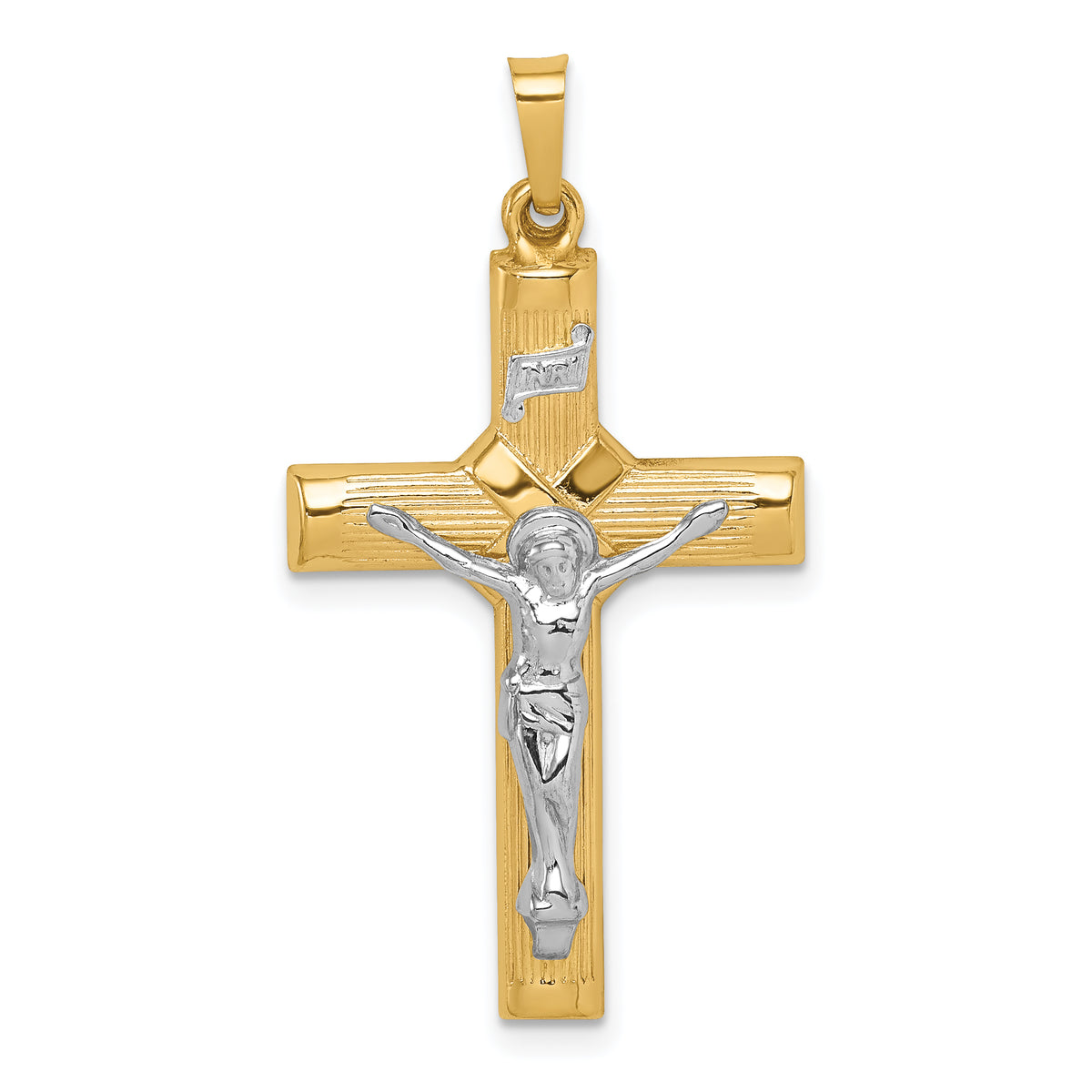 14k Two-tone Hollow Polished Center X Crucifix