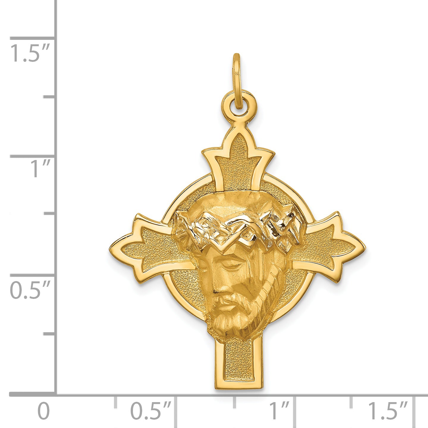 14k Hollow Polished/Satin Medium Jesus Medal Cross