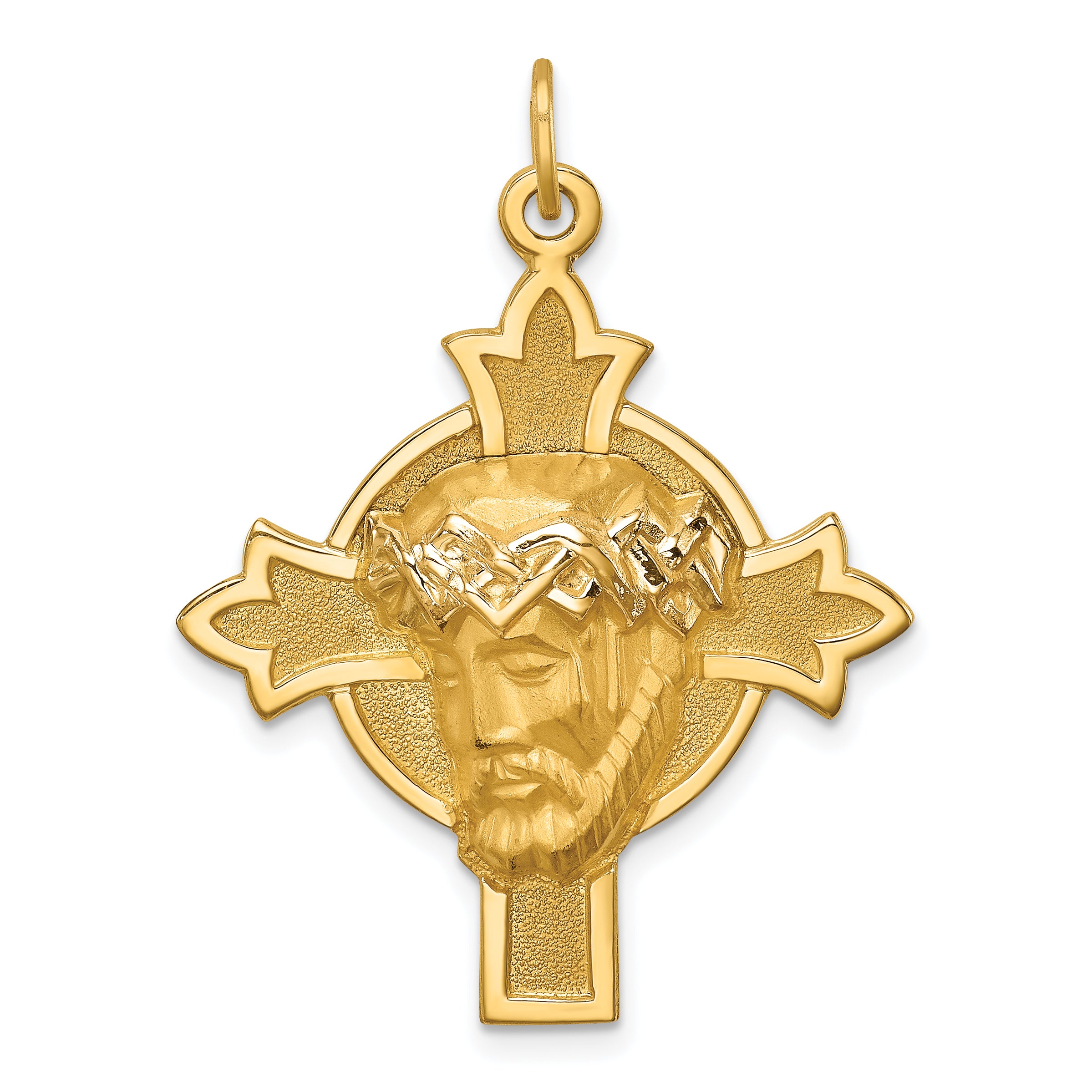 14k Hollow Polished/Satin Medium Jesus Medal Cross