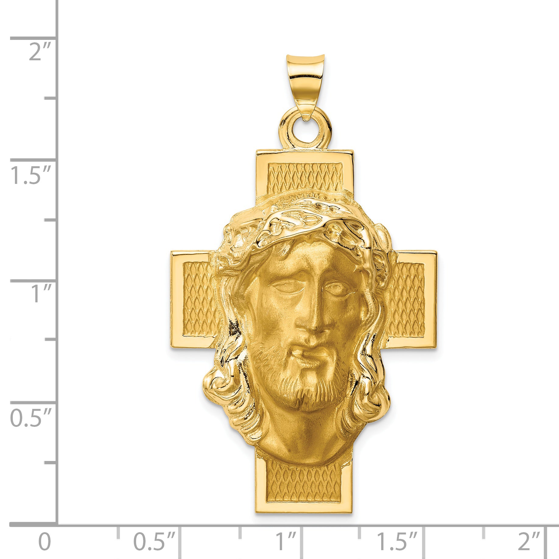 14k Hollow Polished/Satin Jesus Cross Medal